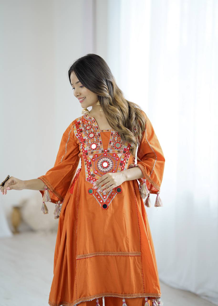 Ciraana kala orange ethnic kurta set with palazzo pant