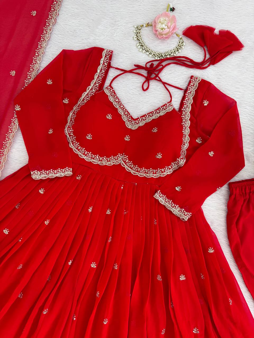 Varti malang red anarkali pair