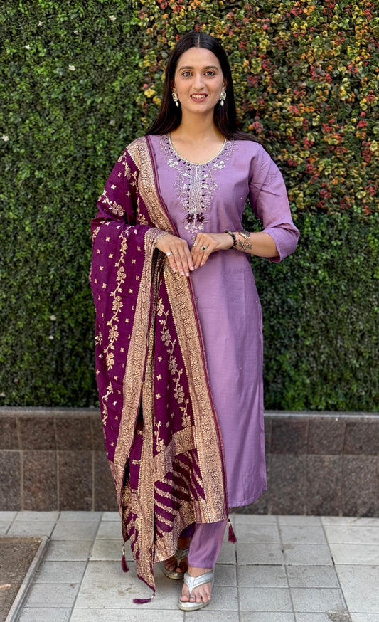 Artasya phool light purple kurti pair