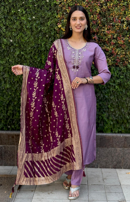 Artasya phool light purple kurti pair