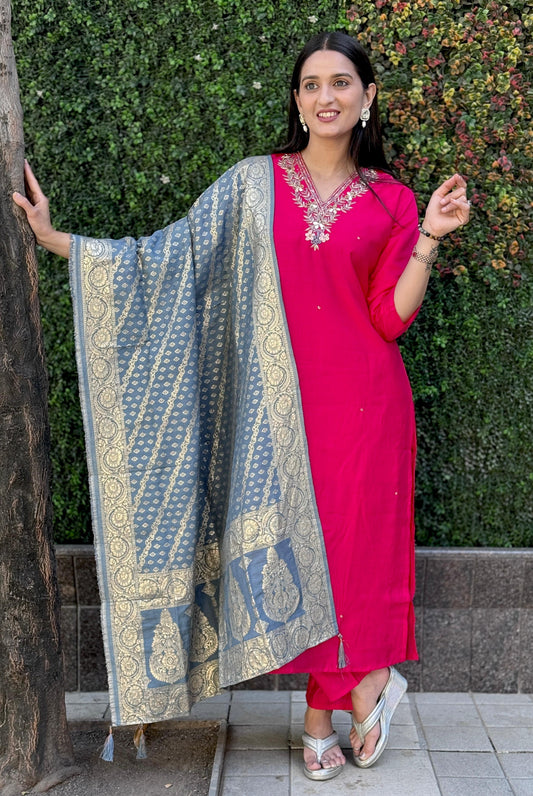 Artasya arjee dark pink kurti pair