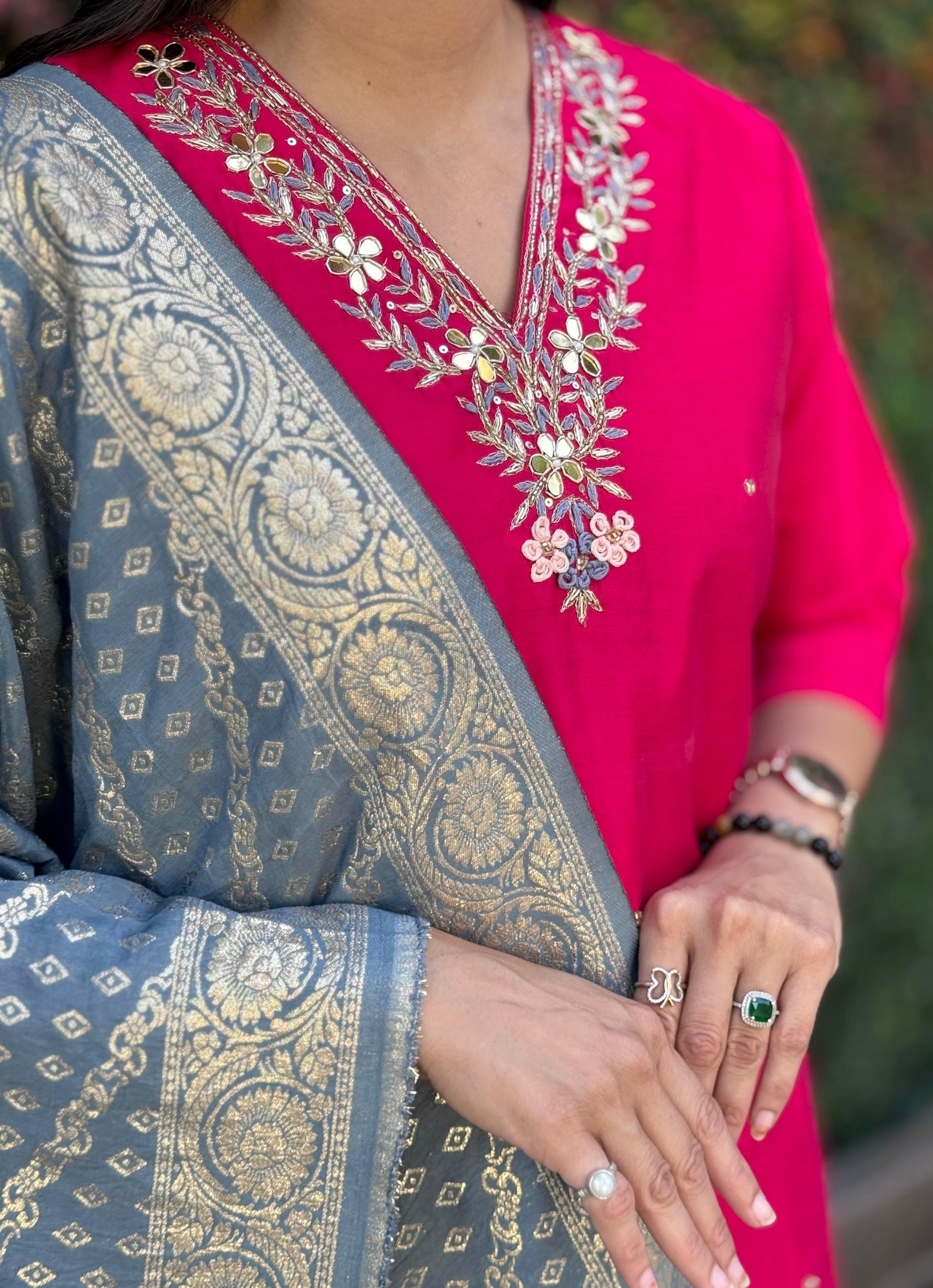 Artasya arjee dark pink kurti pair