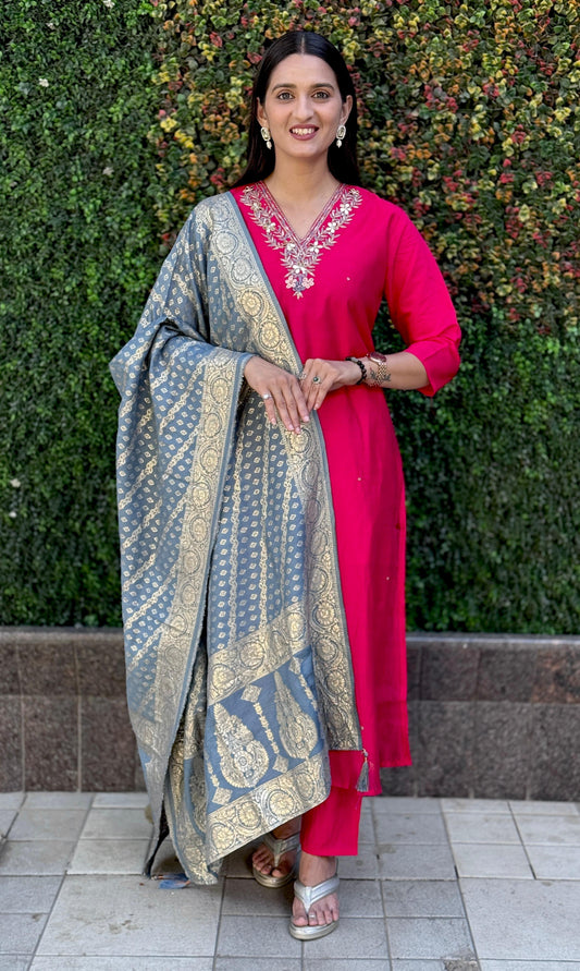 Artasya arjee dark pink kurti pair