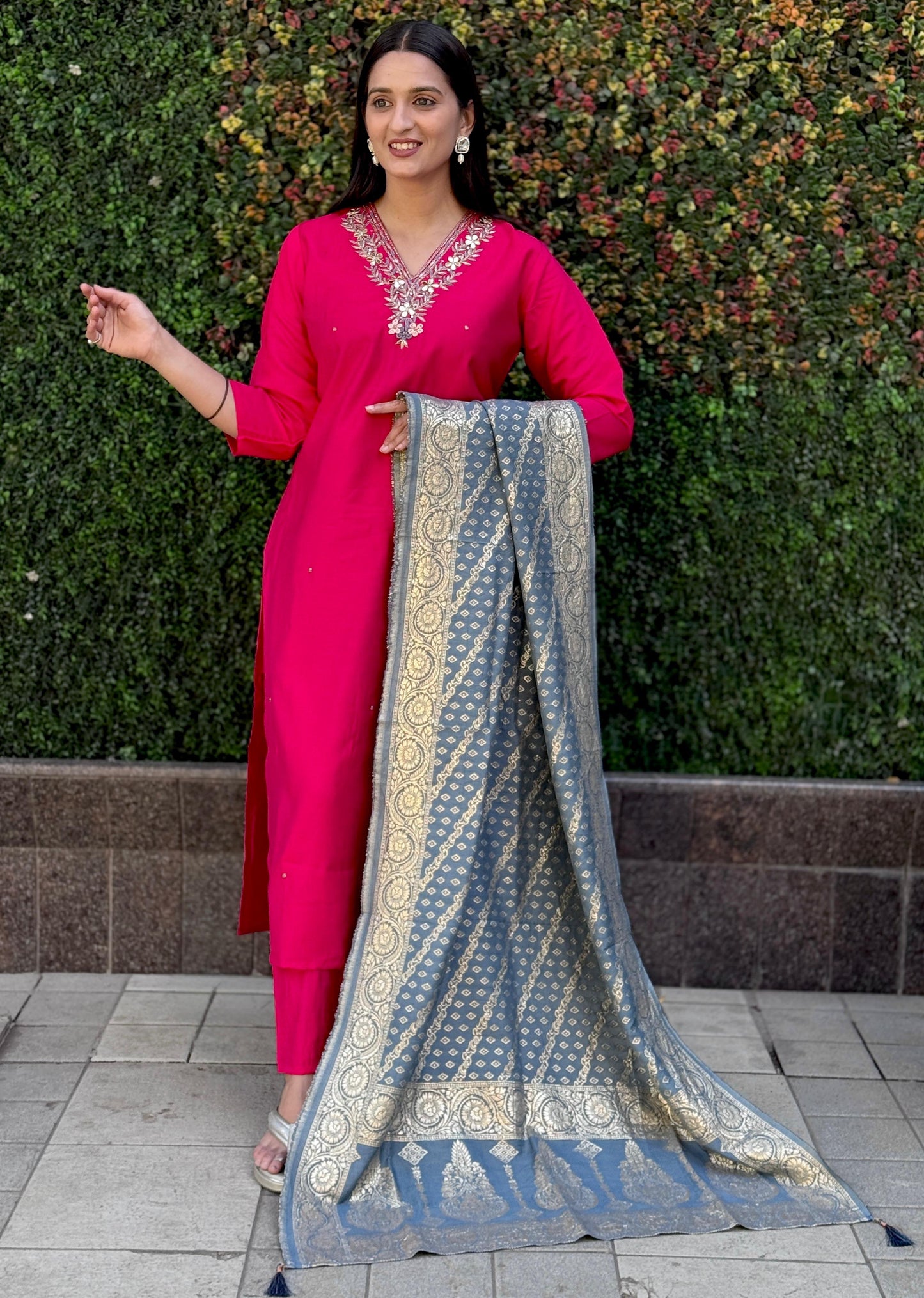 Artasya arjee dark pink kurti pair