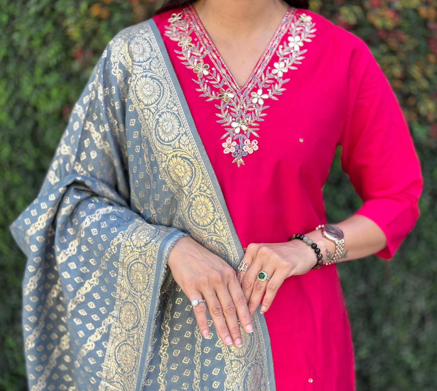 Artasya arjee dark pink kurti pair