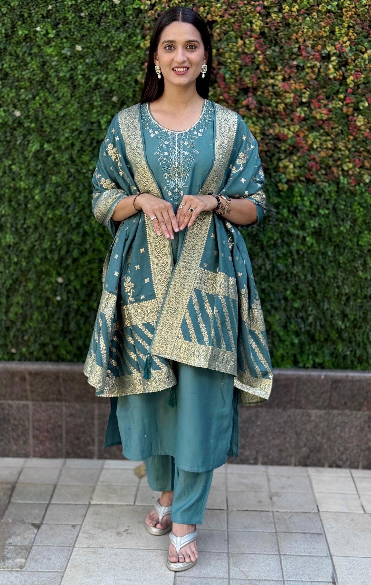 Artasya phool sea green kurti pair