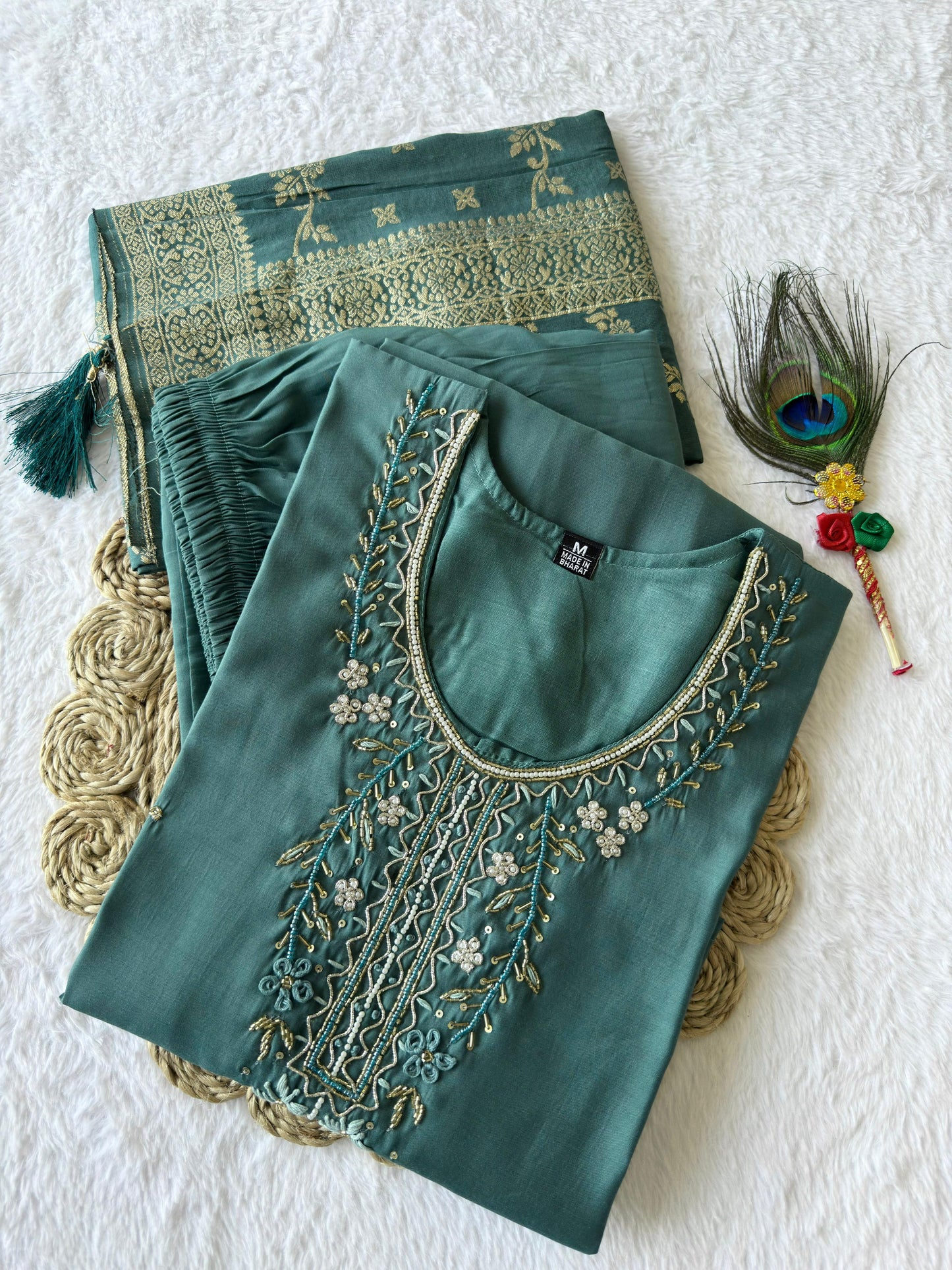 Artasya phool sea green kurti pair