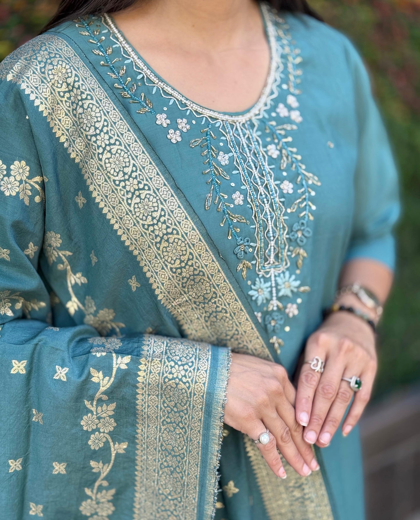 Artasya phool sea green kurti pair