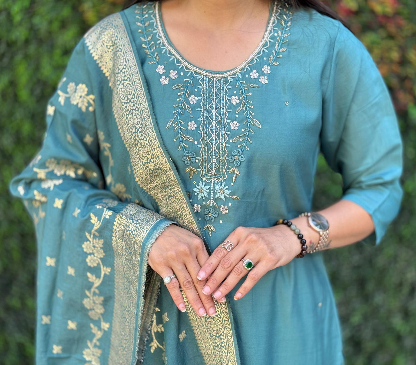 Artasya phool sea green kurti pair