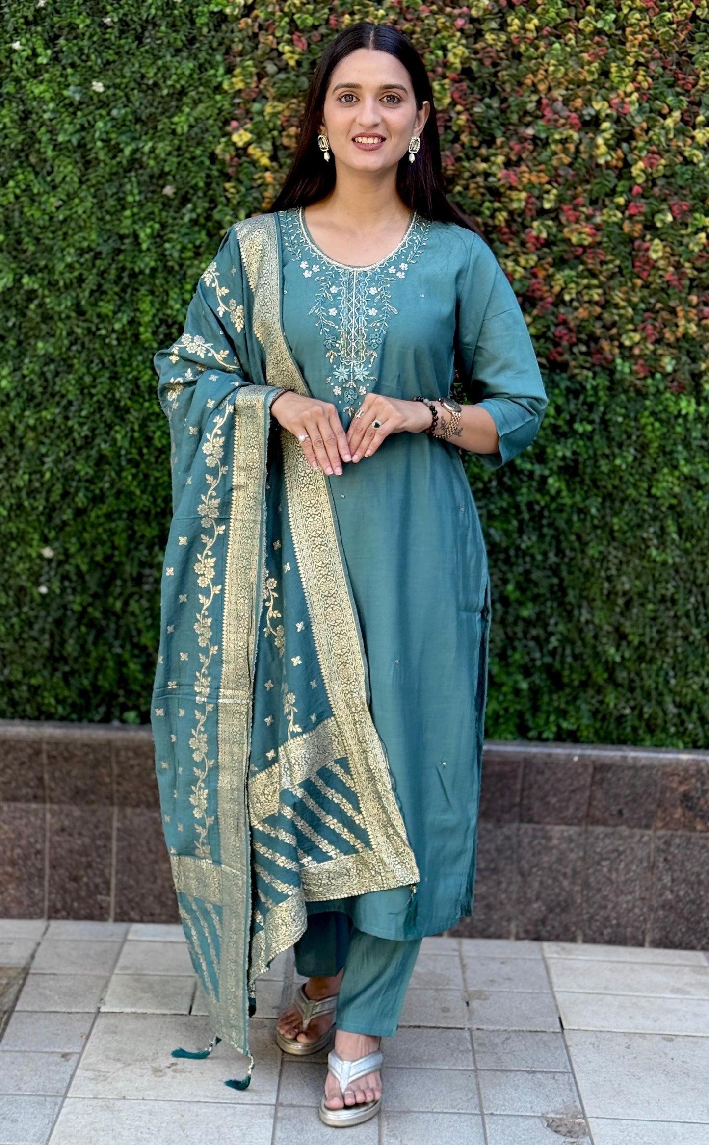 Artasya phool sea green kurti pair