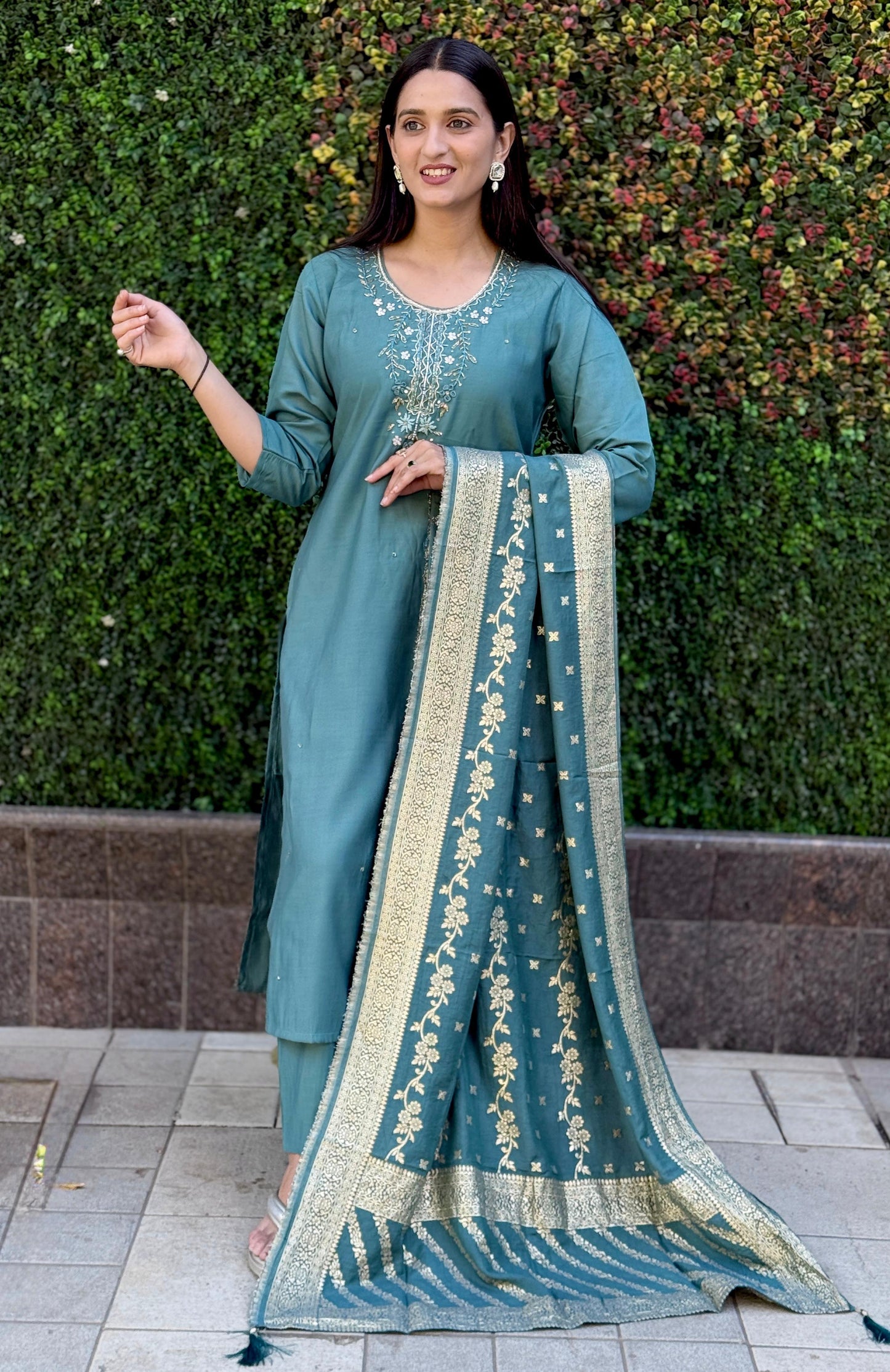 Artasya phool sea green kurti pair