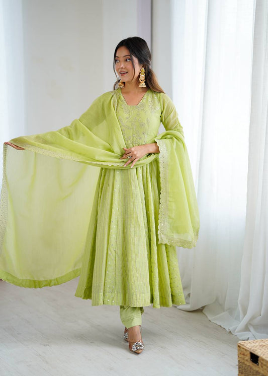 Ciraana elegant light green anarkali suit with dupatta