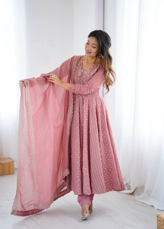 Ciraana elegant light pink anarkali suit with dupatta