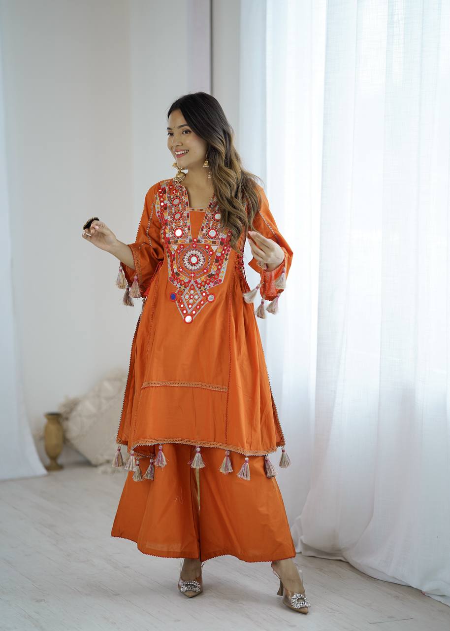 Ciraana kala orange ethnic kurta set with palazzo pant