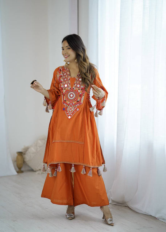 Ciraana kala orange ethnic kurta set with palazzo pant