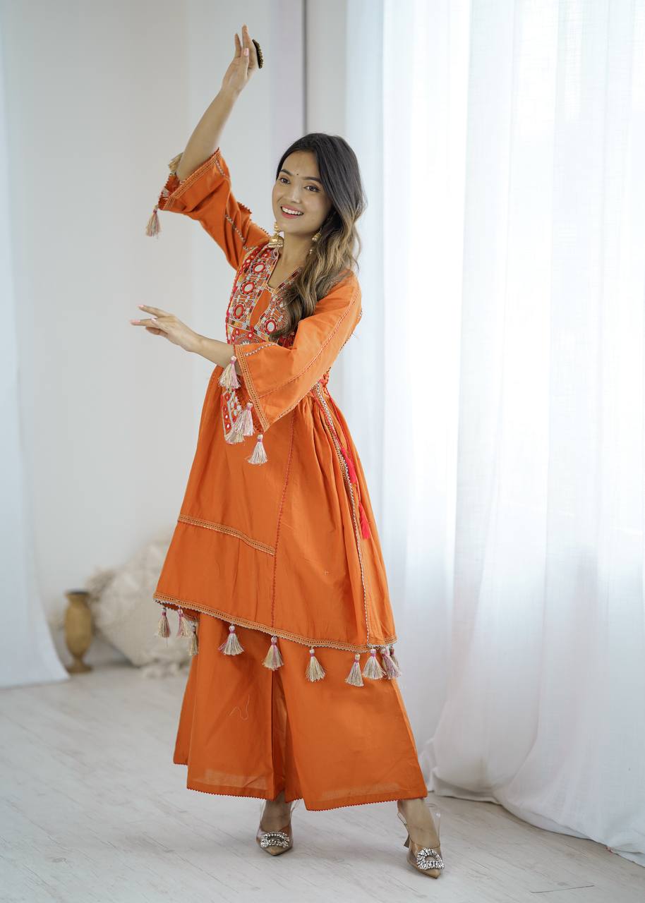 Ciraana kala orange ethnic kurta set with palazzo pant
