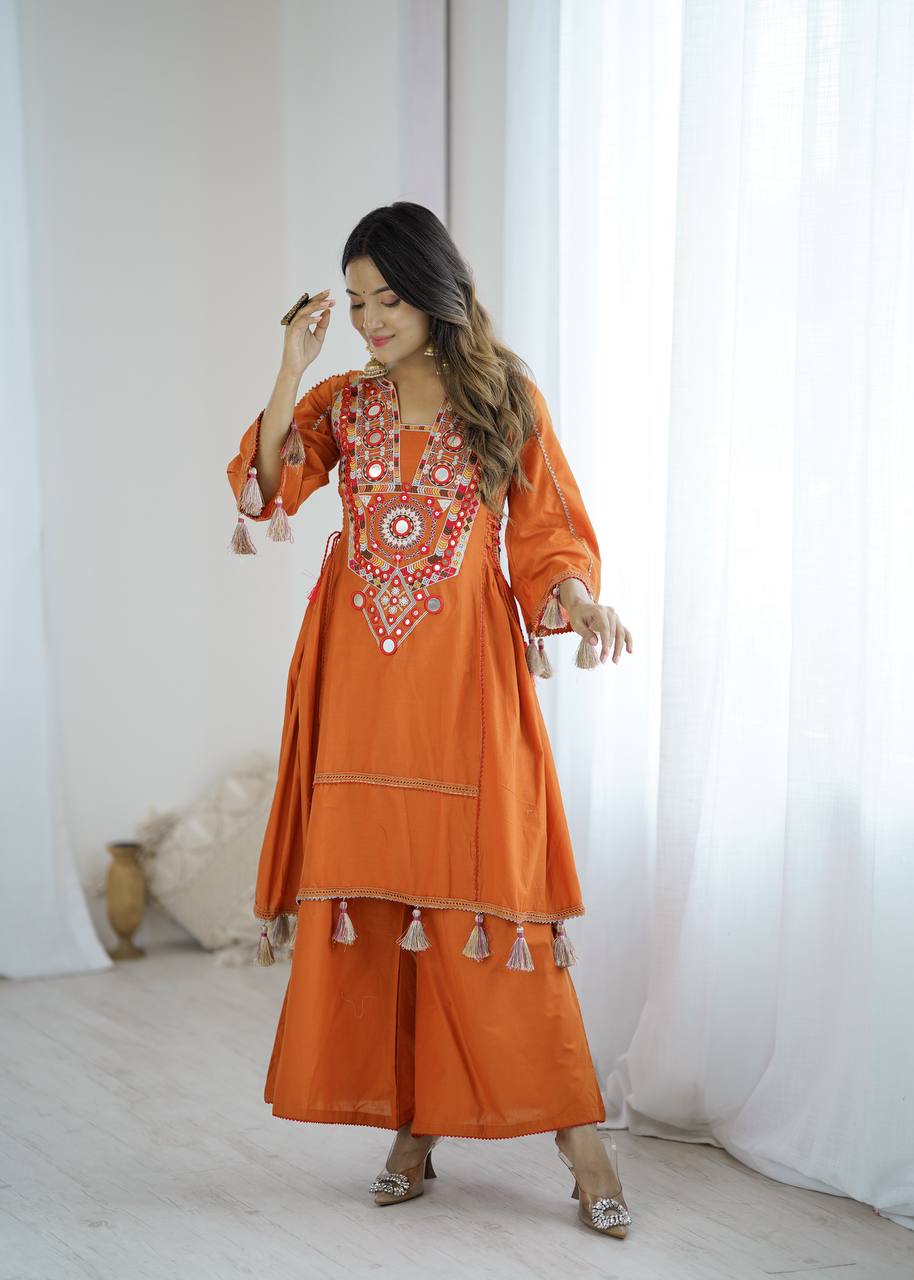 Ciraana kala orange ethnic kurta set with palazzo pant