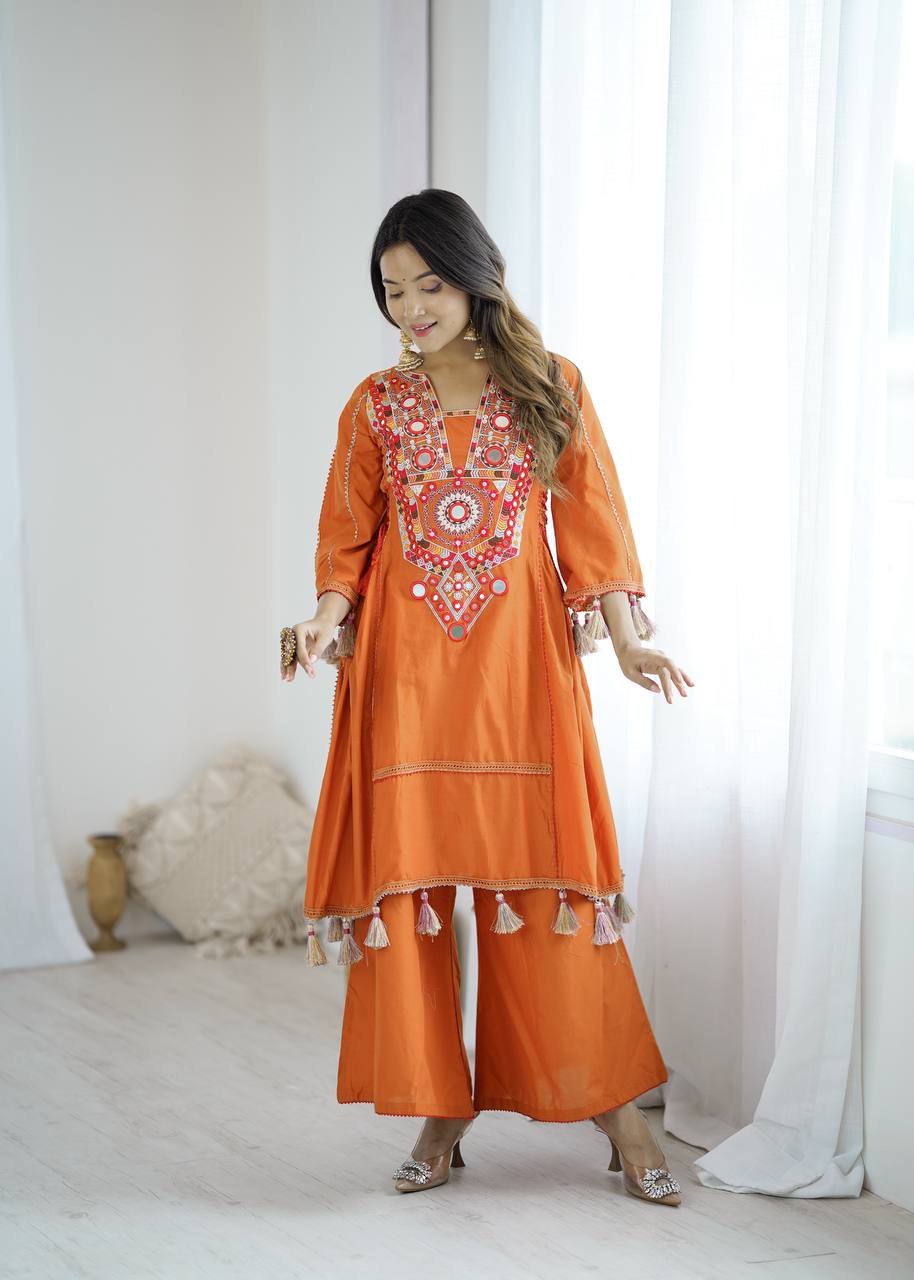 Ciraana kala orange ethnic kurta set with palazzo pant