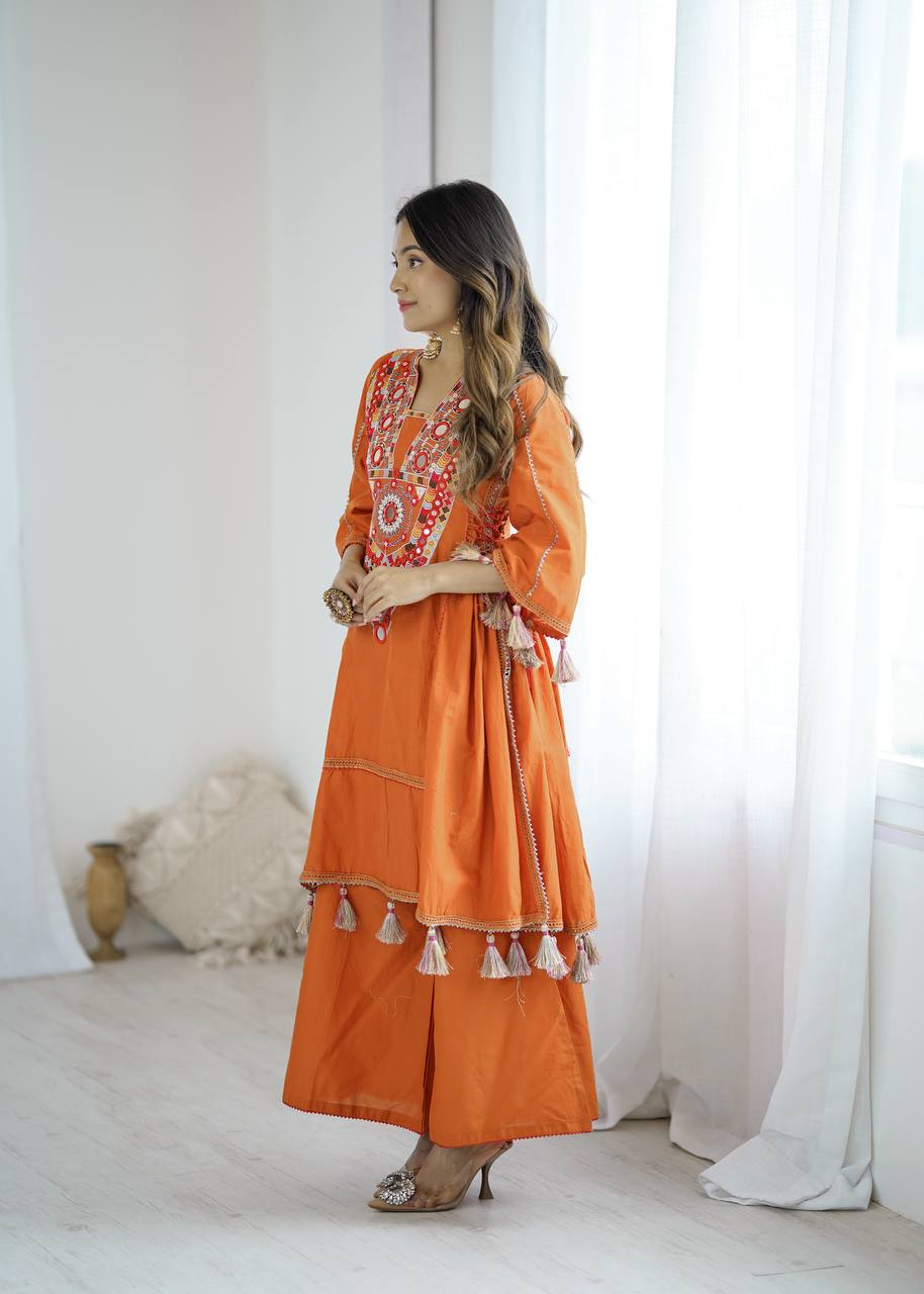 Ciraana kala orange ethnic kurta set with palazzo pant