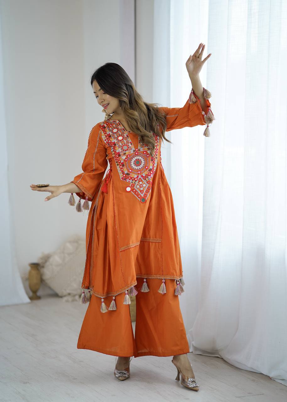 Ciraana kala orange ethnic kurta set with palazzo pant